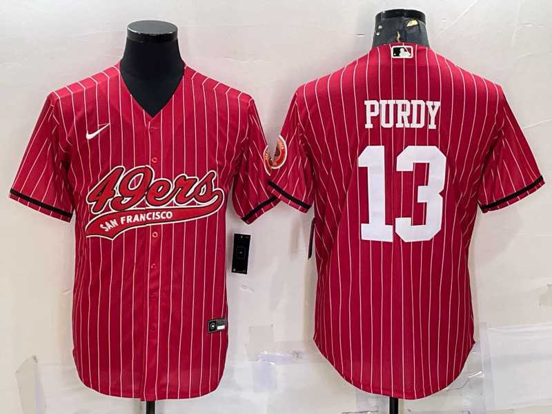 Men's San Francisco 49ers #13 Brock Purdy Red Pinstripe With Patch Cool Base Stitched Baseball Jersey,We sell and wholesale Men's San Francisco 49ers #13 Brock Purdy Red Pinstripe With Patch Cool Base Stitched Baseball Jersey on line form chian!